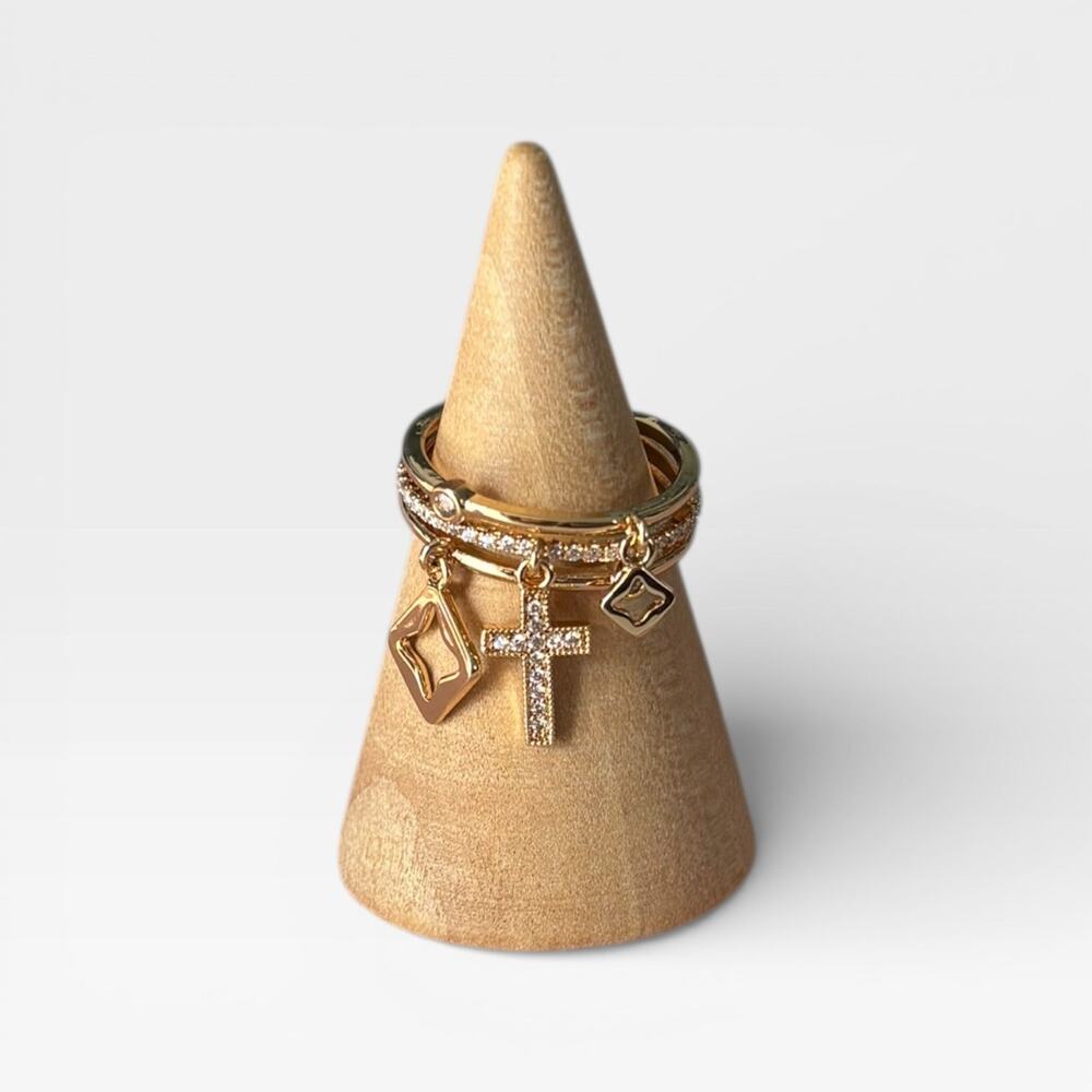 Gold Adjustable Layered Charm Ring